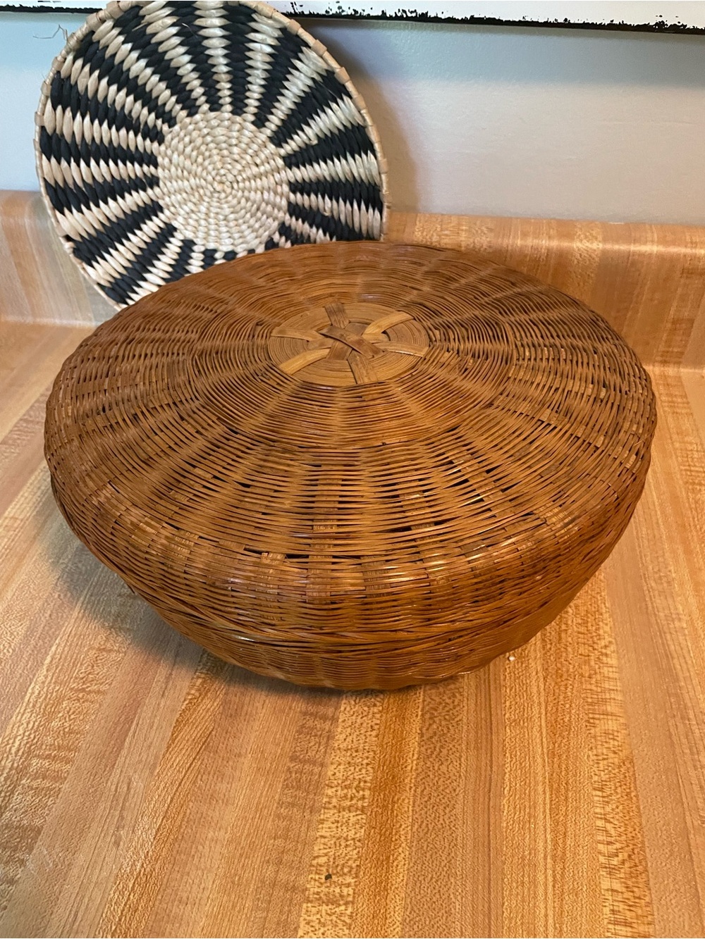 Vintage Brown Woven Round Storage Basket